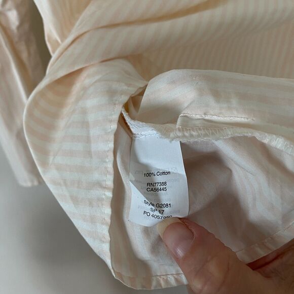 Madewell Apricot Ivory Poplin Stripe Ruffle Bell Sleeve Keyhole Back Blouse XS - Picture 7 of 9